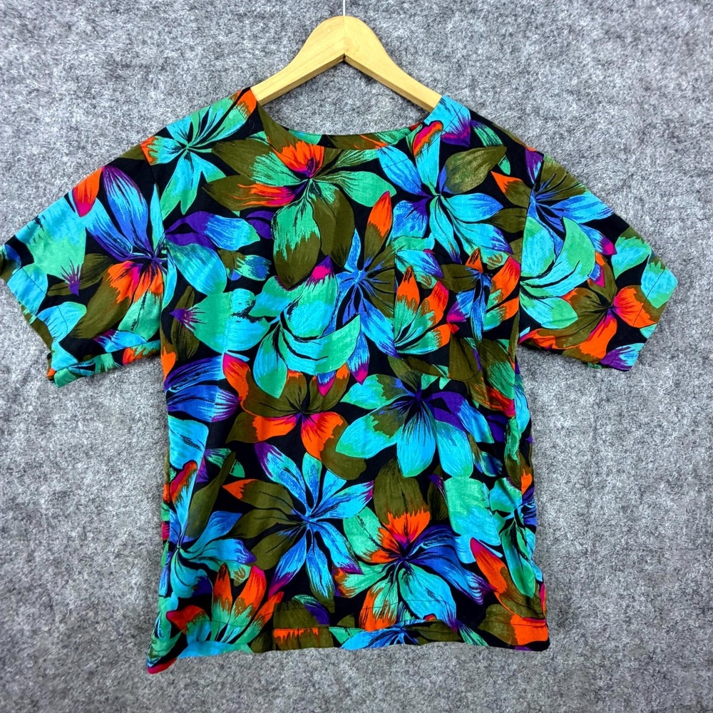 Vintage Honors Apparel Blouse Top Womens M Bold Colors Floral Hawaiian Resort